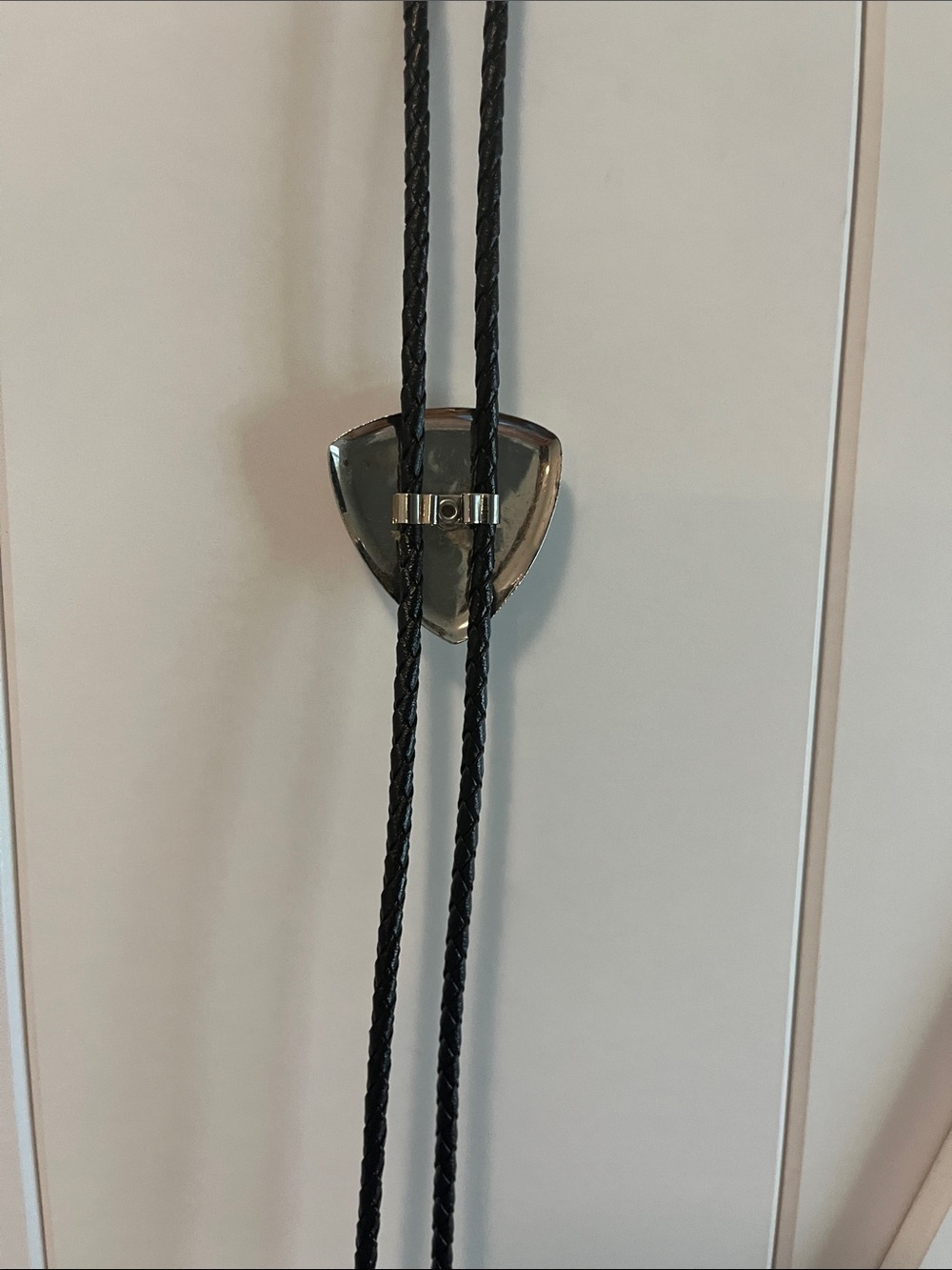 Black Braided Leather Bolo Tie with Silver Tone Stone Slide - Picture 5 of 5